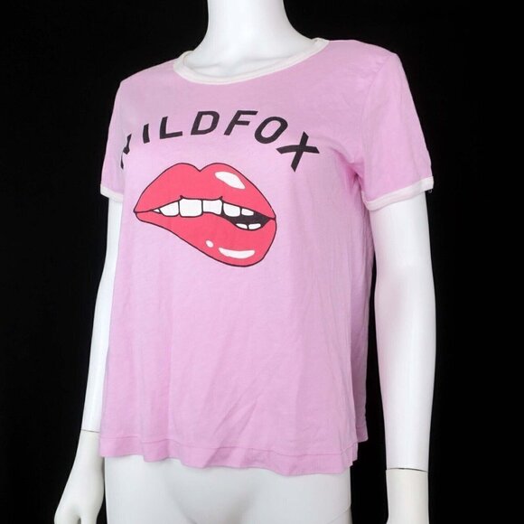 Wildfox Bite My Lip Graphic Tee Pink Ringer T-Shirt Women's Small NWT $74 - Picture 1 of 5